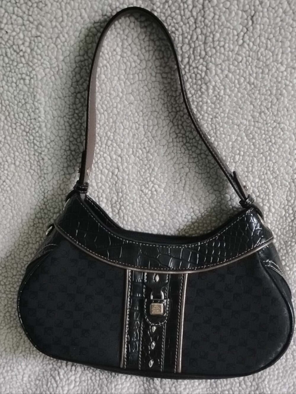 Liz Claiborne Black Croc-Trim Shoulder Bag